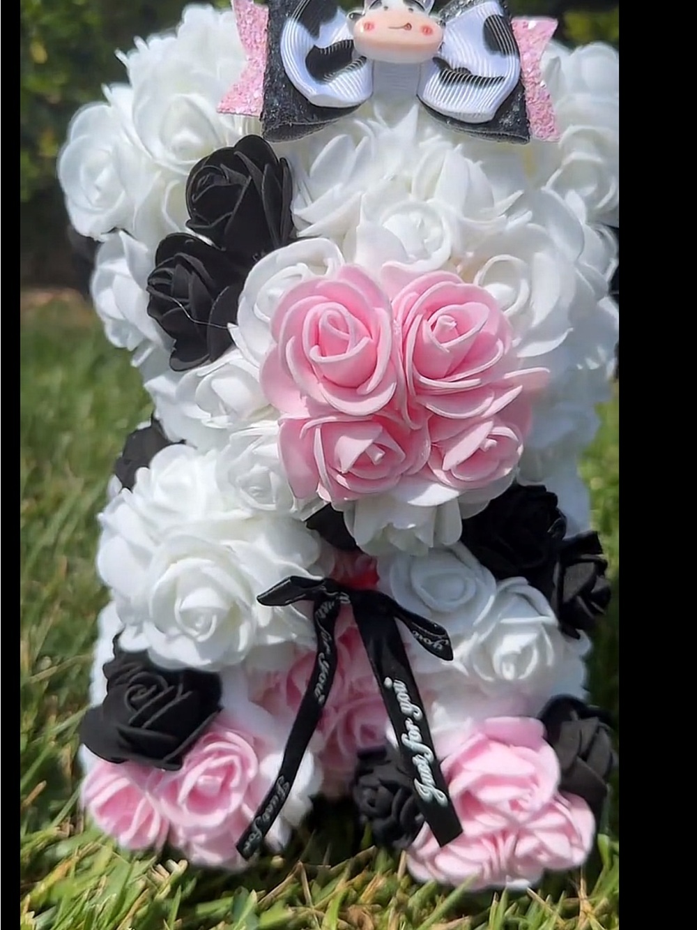 Pink, White & Black Rose Foam Floral cow